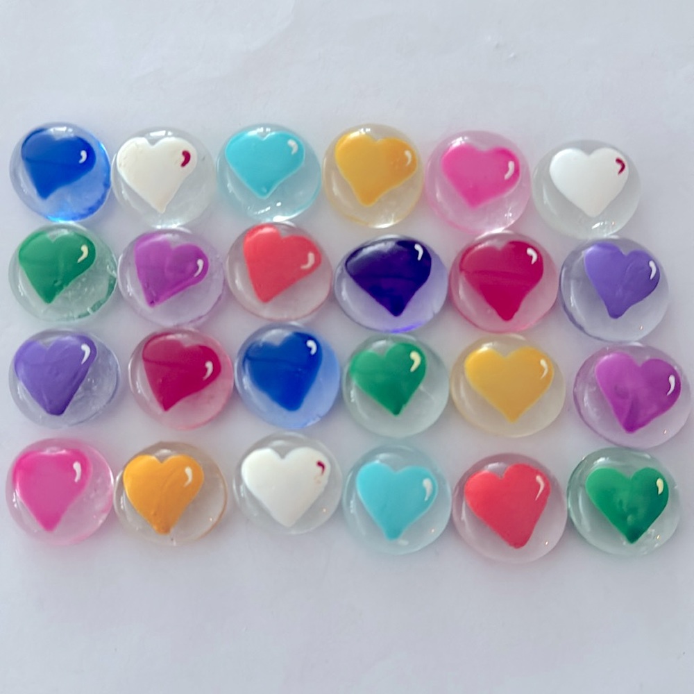 Hand Painted Gems - Colored Hearts - Set of 24 Glass Gems - Valentines Day -…